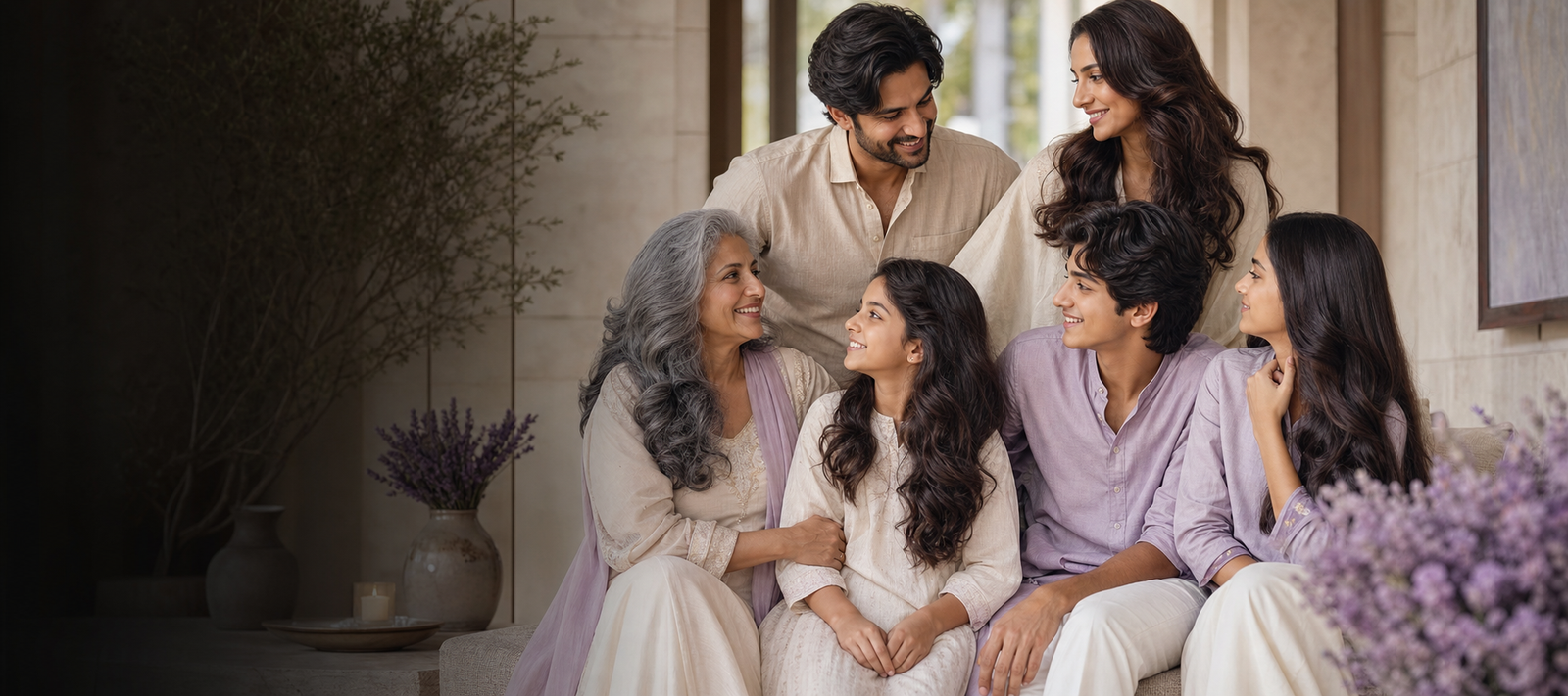 A multigenerational Indian family with healthy, well-groomed hair
