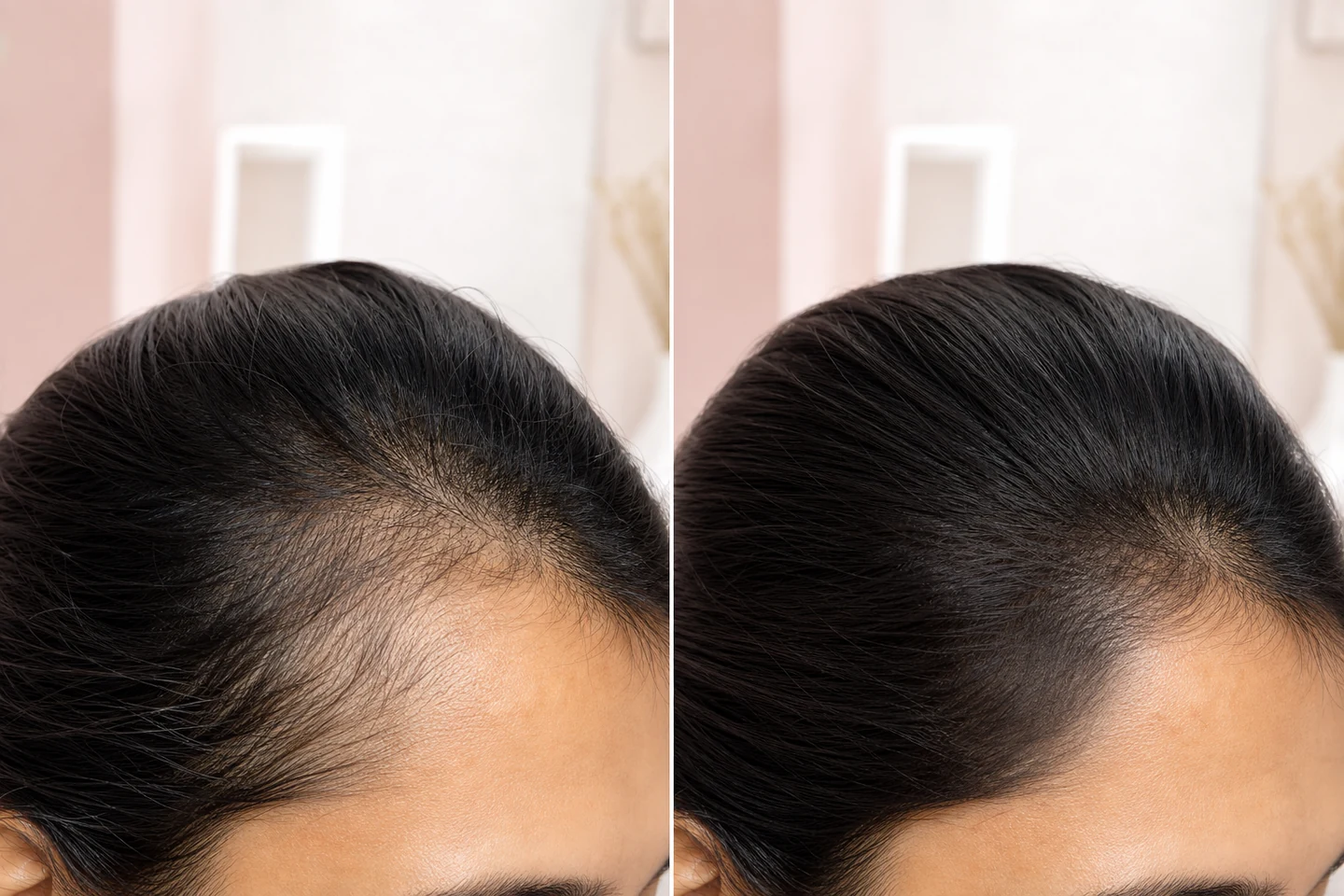 Representative before and after view of the temple and hairline