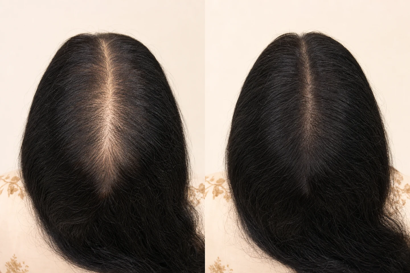 Representative before and after view of center-part hair density